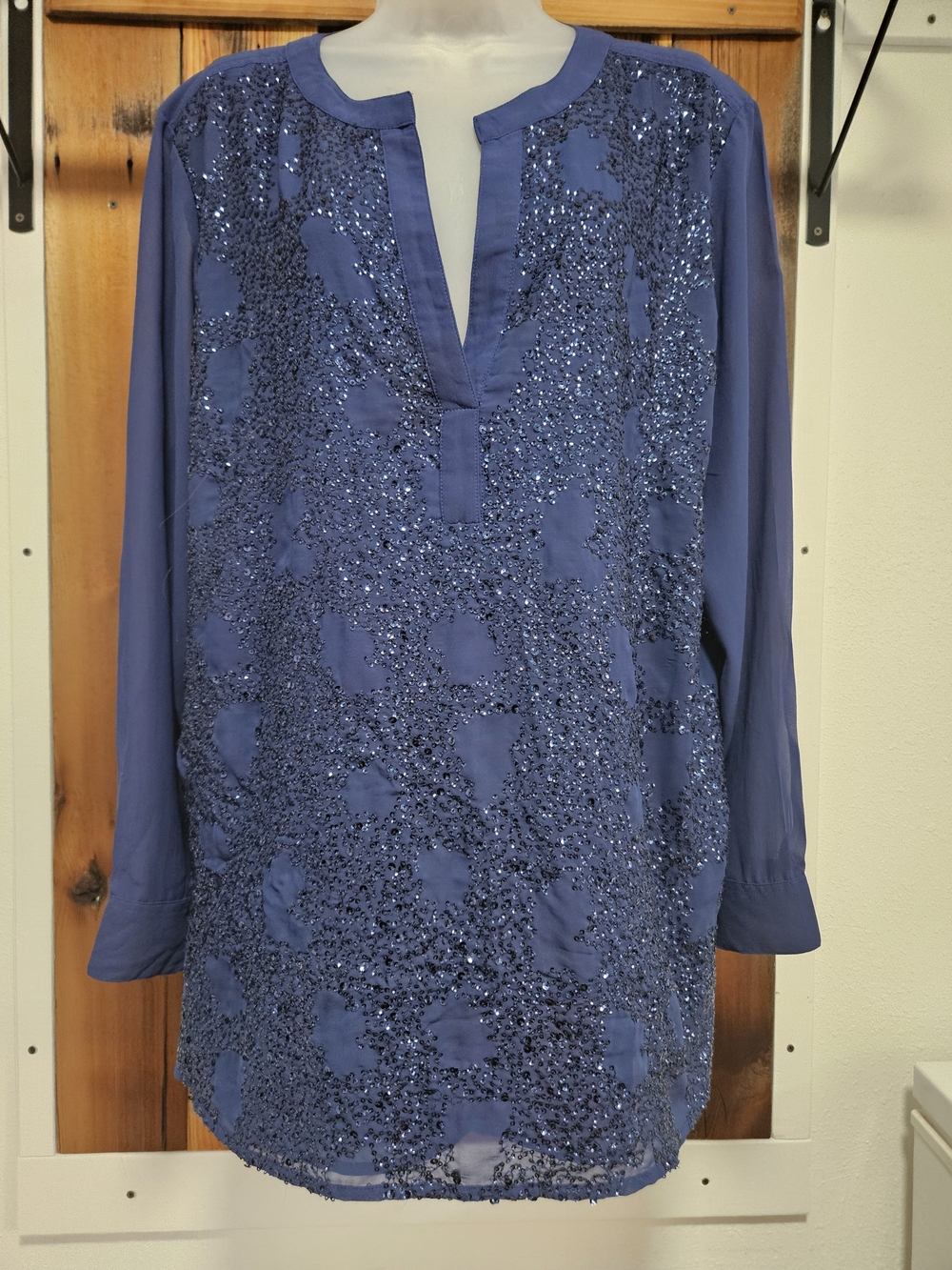 Chico's Royal Blue Sequin Front Long-Sleeve Tunic